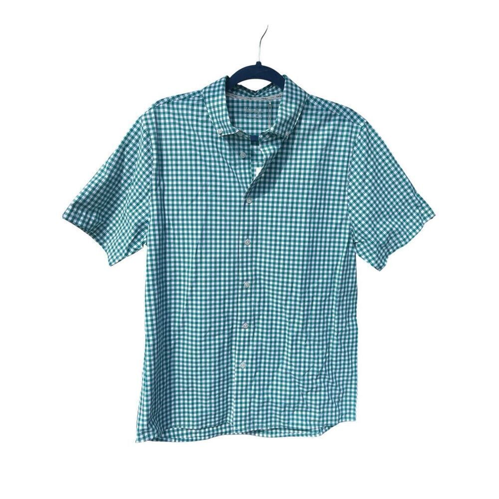 Walter Hagen Men's Green White Clubhouse Gingham Button Down Shirt Size Medium